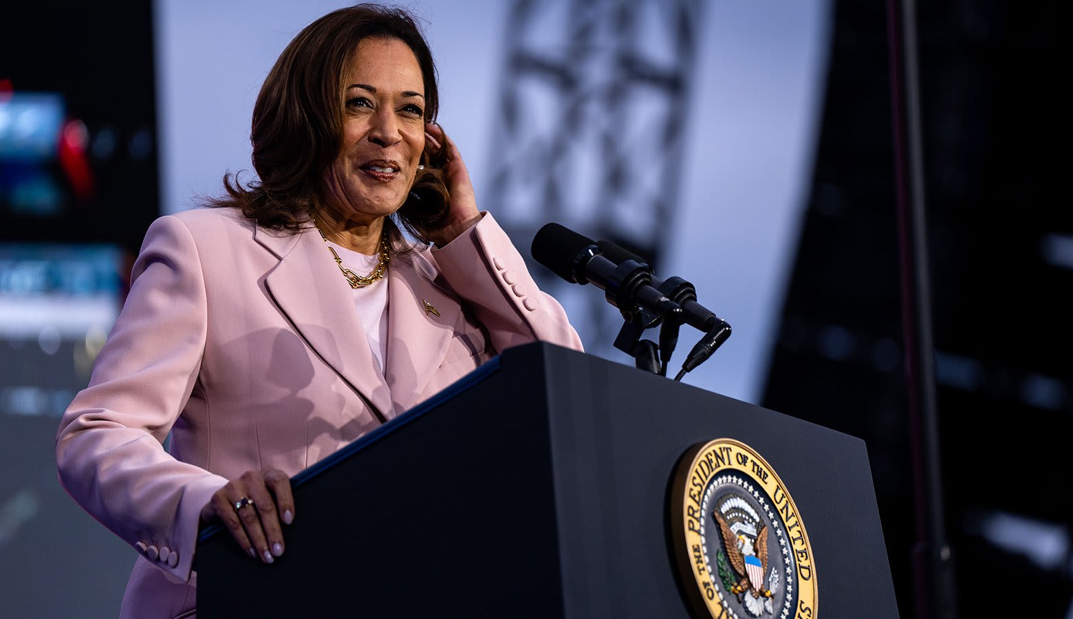 WASHINGTON, DC - JUNE 10: U.S. Vice President Kamala Harris delivers remarks during a concert marking Juneteenth on the South Lawn of the White House on June 10, 2024 in Washington, DC. (Photo by Kent Nishimura/Getty Images)