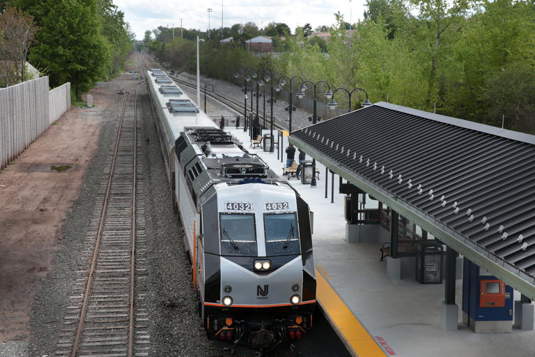 A NJ Transit train out of Hoboken arrives at the newly opened Westmont Station in Wood-Ridge Sunday, May 15, 2016.