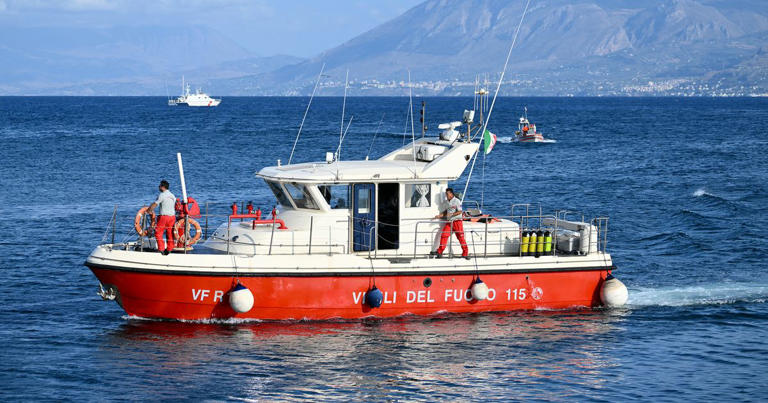 A rescue boat last week searches the waters of Sicily where Mike Lynch’s super yacht Bayesian sank in a freak storm. Alberto Pizzoli/AFP/Getty Images