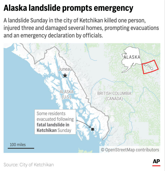 A landslide damaged homes in Ketchikan, Alaska, killing one person and injuring others. (AP Digital Embed)