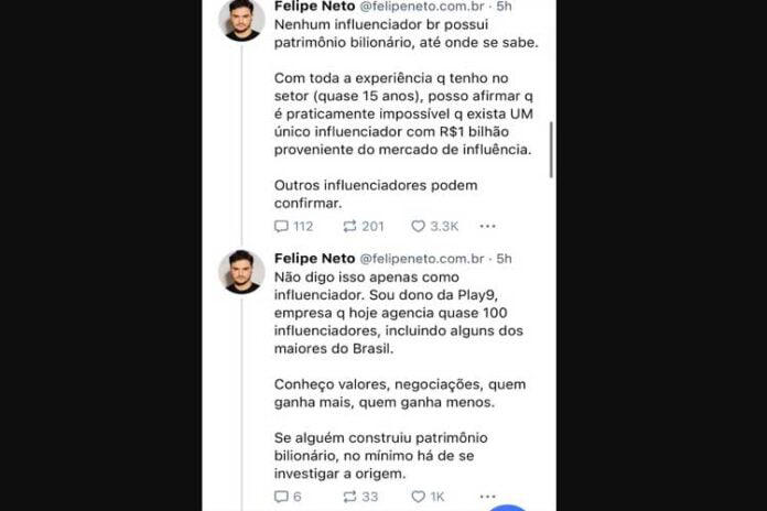 Felipe Neto opina sobre suposto patrimônio de Deolane Bezerra – Reprodução/BlueSky