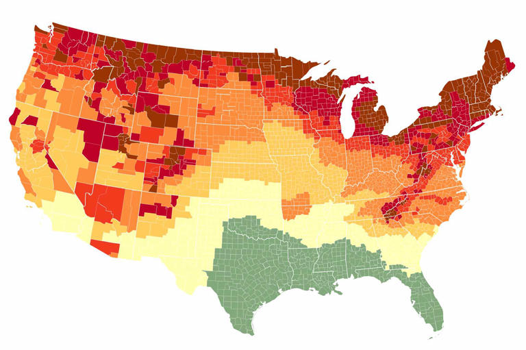 The 2024 fall foliage map of the United States