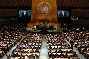 UN Secretary-General Antonio Guterres addresses the United Nations General Assembly.