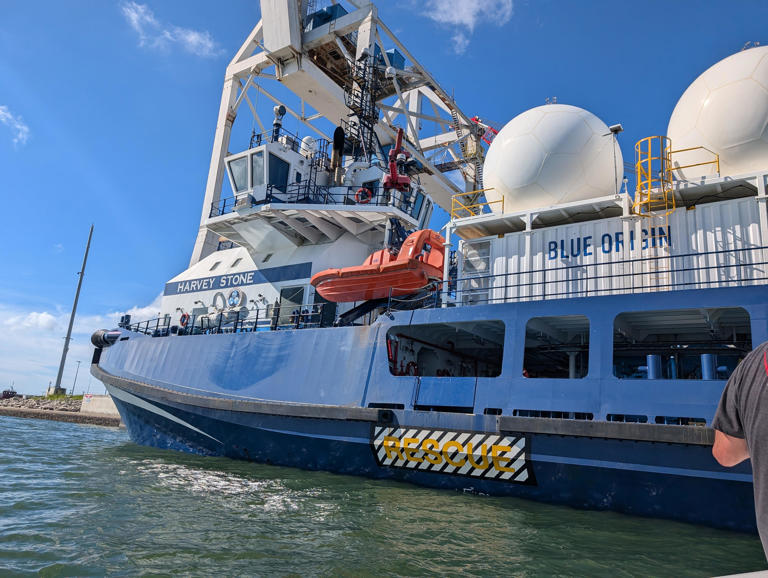 Blue Origin's support ship docked off of Port Canaveral.