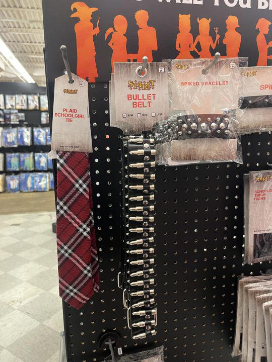 Spirit Halloween criticized over bullet belt placed in prep school 