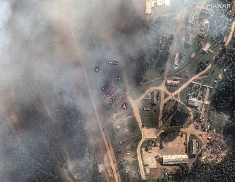 General view of the aftermath of a large series of explosion on an ammunition depot in Toropets, Russia, Wednesday Sept. 18, 2024. (Satellite image ©2023 Maxar Technologies) AP/AP