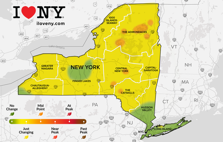 New York state's fall foliage report for the week of Sept 18-24, 2024.