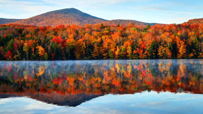 Vermont mountains lake fall foliage