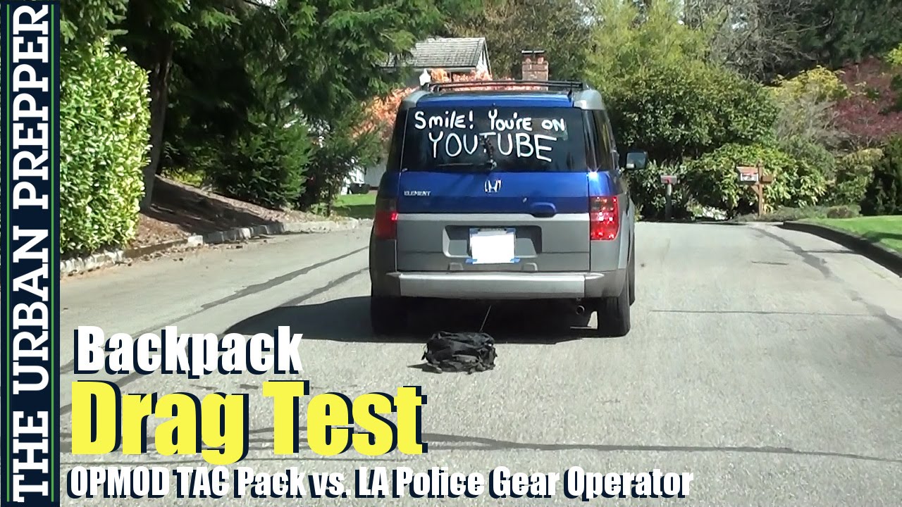 Dragging backpacks behind vehicle durability test part 4