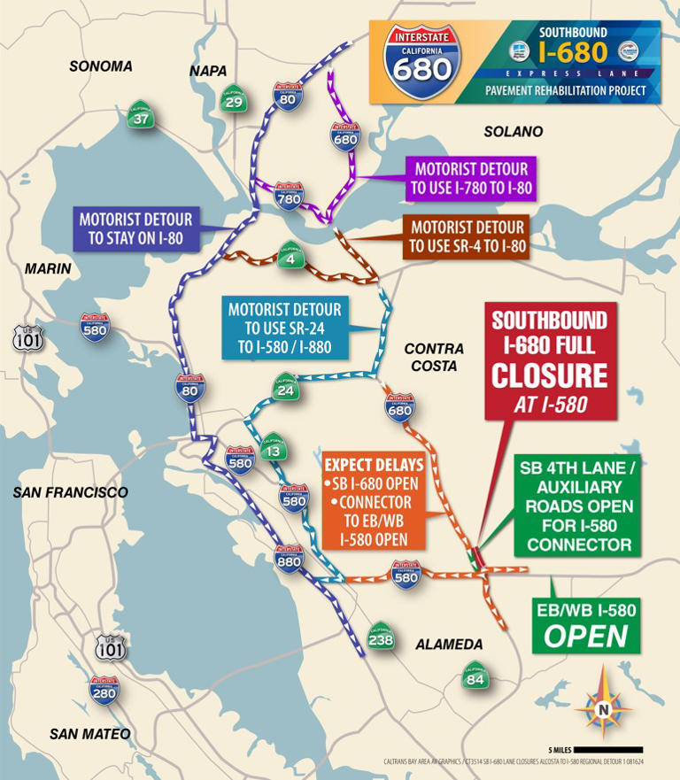 Interstate 680 weekend closure: Maps, detours, timeline, what to know