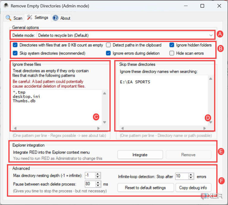 Configuring Settings of Remove Empty Directories