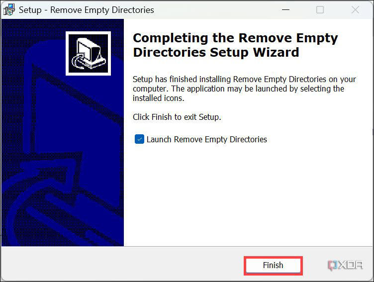 Screenshot of finishing installation and launching Remove Empty Directories