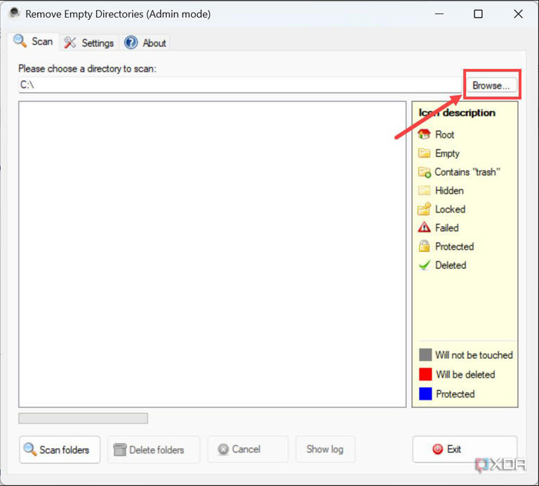 Screenshot of the Browse button to select the directory to scan