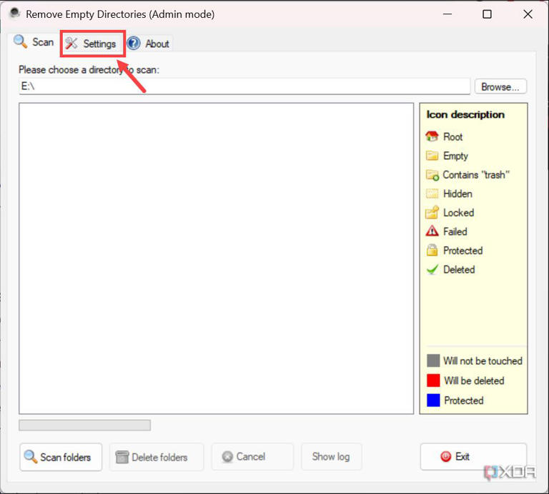 Switching to Settings section of Remove Empty Directories