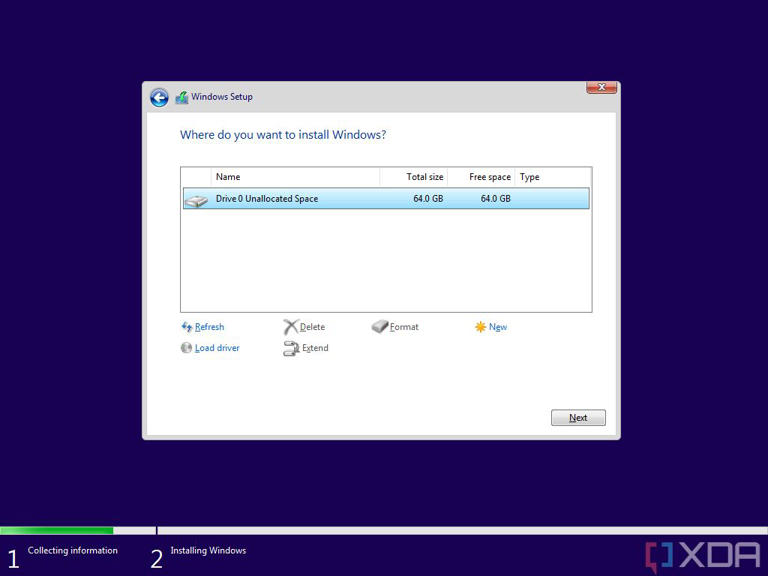 Screenshot of Windows 11 Setup showing a list of drives to install the operating system on