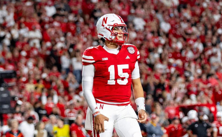 Nebraska Cornhuskers quarterback Dylan Raiola (15) in action during a NCAA, College League, USA Division 1 football game between Colorado Buffalos and the Nebraska Cornhuskers at Memorial Stadium in Lincoln, NE