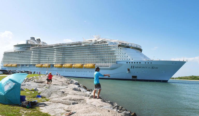 Royal Caribbean International crusie ship Harmony of the Seas passes Jetty Park as she leaves Port Canaveral on Sunday afternoon.