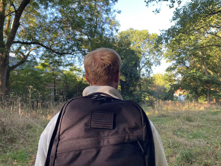 The Independent’s fitness writer Harry Bullmore wearing the GoRuck GR2 weighted backpack (The Independent / Harry Bullmore)