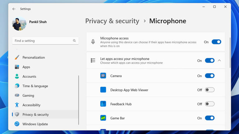 Microphone access toggle in Windows 11