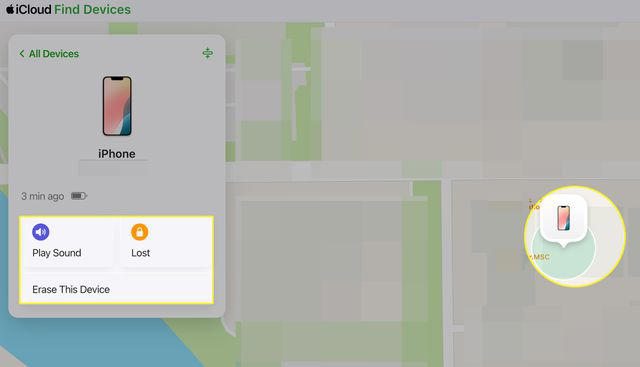 Options for locating a lost iPhone from iCloud Find Devices page