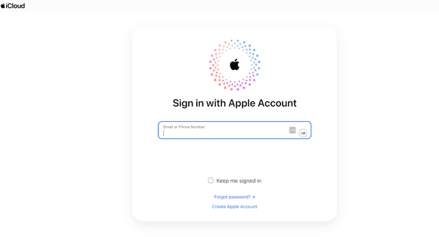 Apple Account sign-in dialog box from the iCloud Find My site