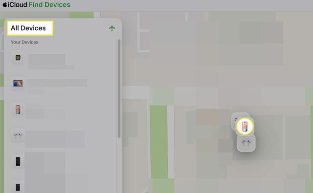 All Devices displayed from iCloud Find My site