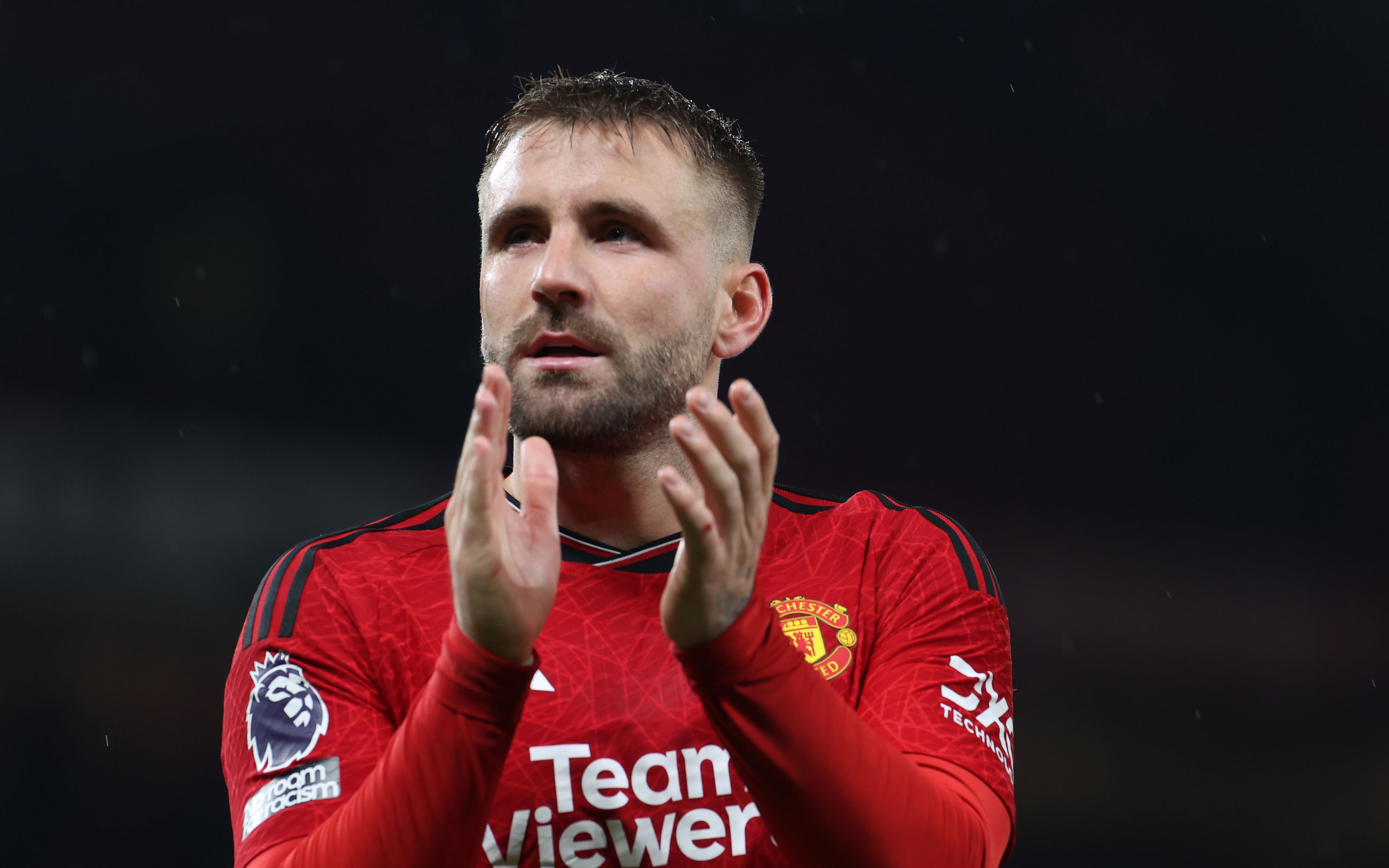 Sidelined: Luke Shaw is currently the only player on Manchester United’s injury list (Manchester United via Getty Images)