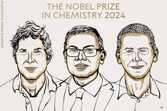 David Baker, Demis Hassabis and John M. Jumper, winners of the 2024 Nobel prize in chemistry Ill. Niklas Elmehed/Nobel Prize Outreach