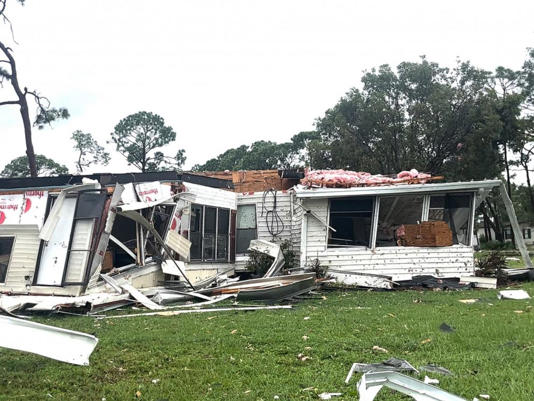 A damaged home after a tornado touched down before Hurricane Milton's arrival, Oct. 9, 2024, in Fort Myers, Florida.