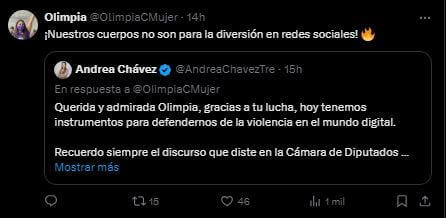 Olimpia Coral, activista que impulsó la Ley Olimpia, se pronunció a favor de Andrea Chávez.