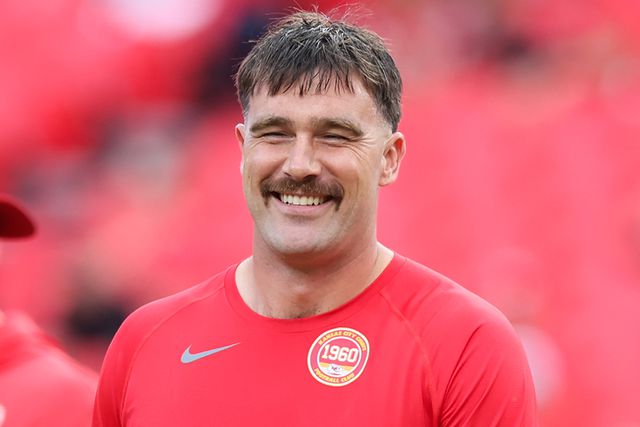 Scott Winters/Icon Sportswire via Getty Travis Kelce smiles before an NFL game between the Baltimore Ravens and Kansas City Chiefs on September 5, 2024