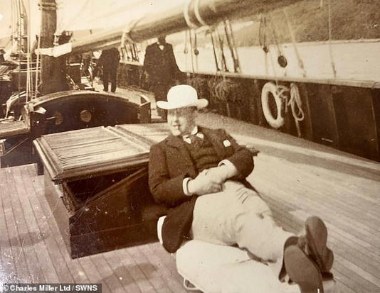 Never-before-seen pictures of a young Winston Churchill smoking a cigar on a luxury yacht from over 100 years ago have been unearthed