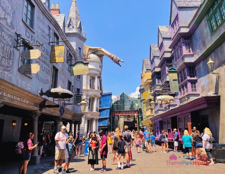 Diagon Alley with Dragon on Top of Gringotts. Keep reading about the Universal Orlando Annual Pass Prices and is it worth it?