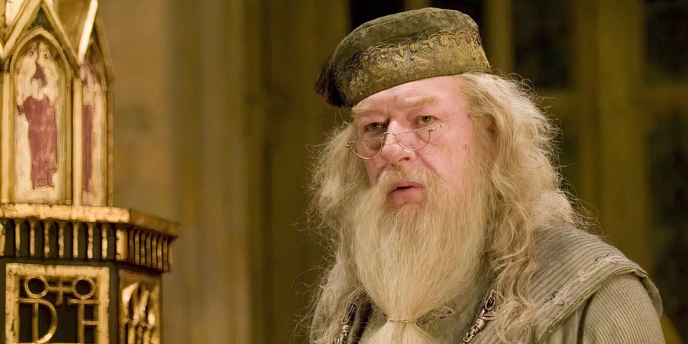 Professor Dumbledore is looking concerned in Harry Potter