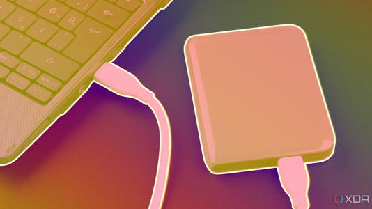 An external hard drive connected to a laptop