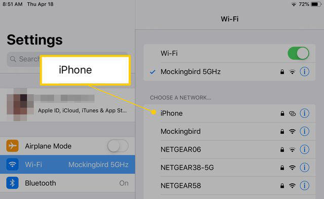 A list of Wi-Fi networks in the iPad Settings app