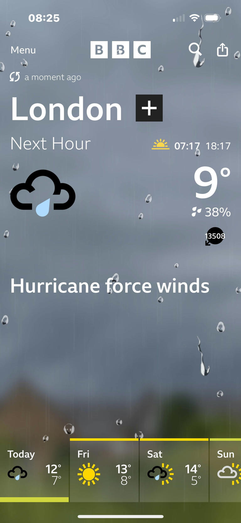 BBC Weather app glitch forecasts 14,000mph hurricane winds for UK