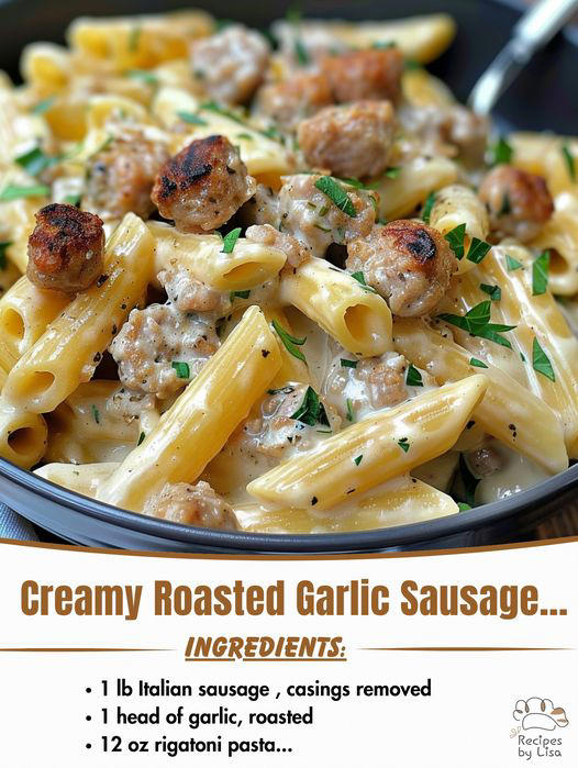 Creamy Roasted Garlic Sausage Alfredo Rigatoni Recipe: A Decadent ...