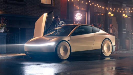 Tesla robotaxi parked on street