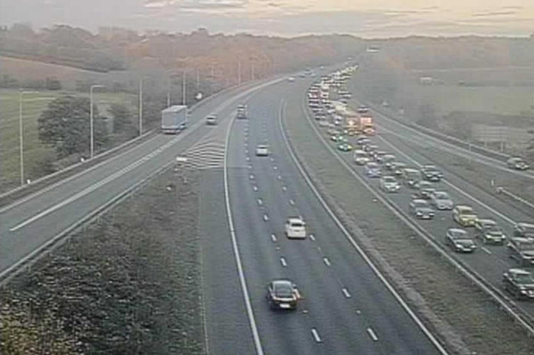 There are huge delays on the M56 this evening after a crash.