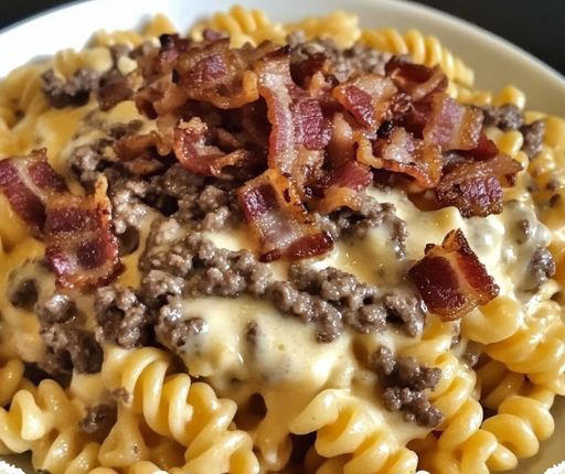 Loaded Bacon Cheeseburger Alfredo Pasta Recipe - A Cheesy, Meaty ...