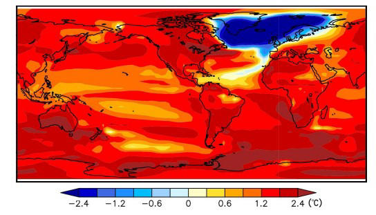 A imagem mostra como seria a mudana mdia de temperatura em um cenrio onde ...