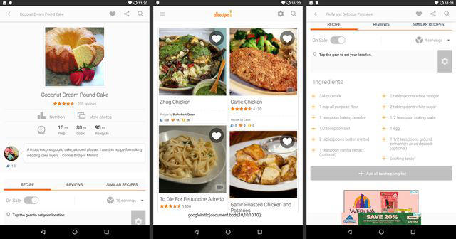 AllRecipes on Android screens