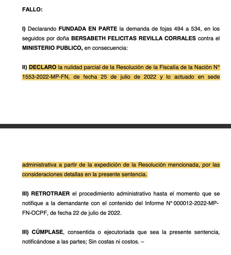 Juez anula la resolución con la que Patricia Benavides removió a Bersabeth Revilla