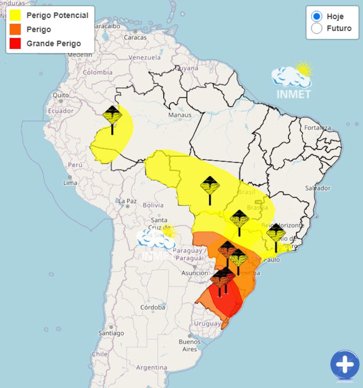 Inmet emite alerta vermelho e laranja para tempestades. Foto: Divulgação/Inmet