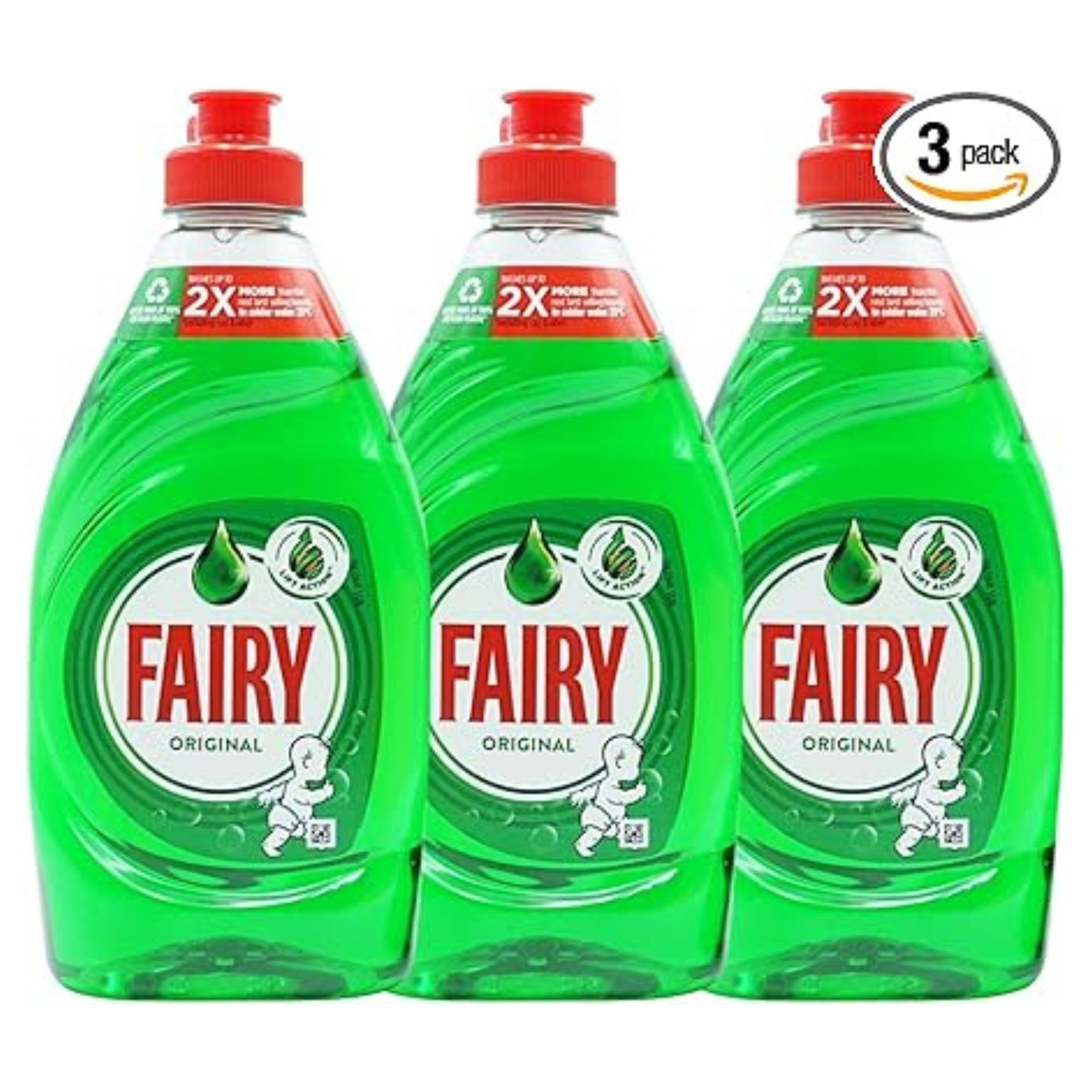 three bottles of Fairy liquid