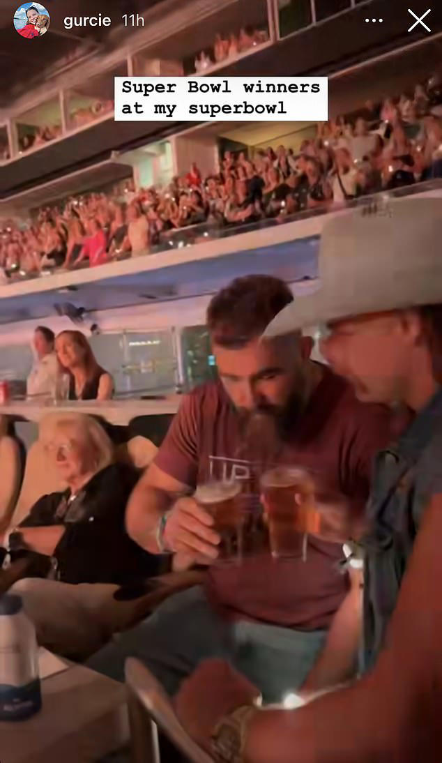 Jason Kelce was spotted necking back the beers at Taylor Swift's Eras Tour show in Miami