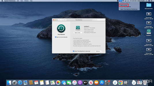The Back Up Now button in macOS menu bar.