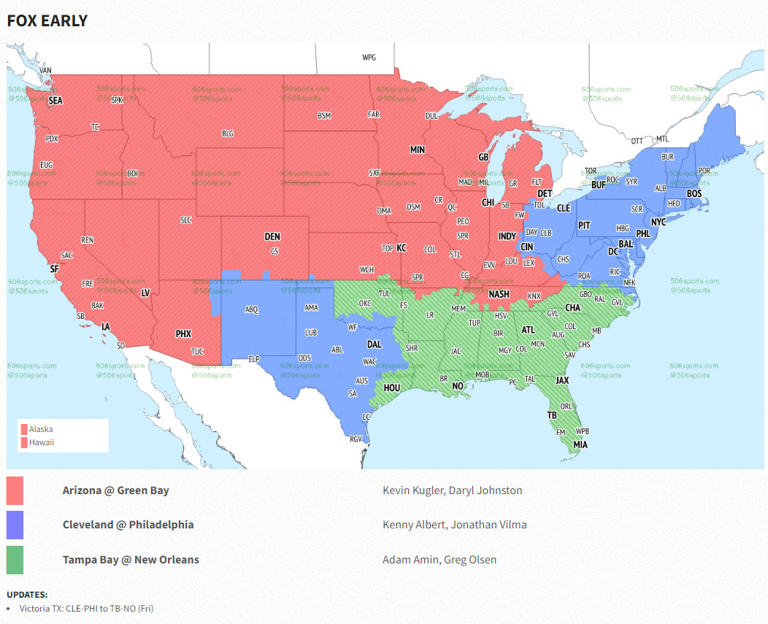 2024 NFL Season Week 6 Sunday TV coverage maps, commentators, open thread