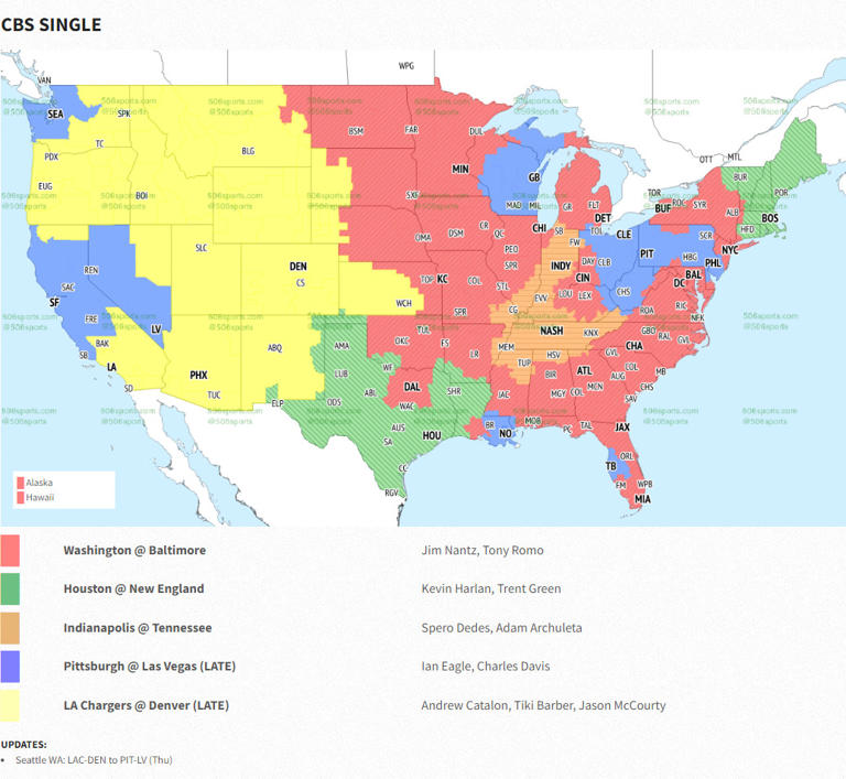 2024 NFL Season Week 6 Sunday TV coverage maps, commentators, open thread